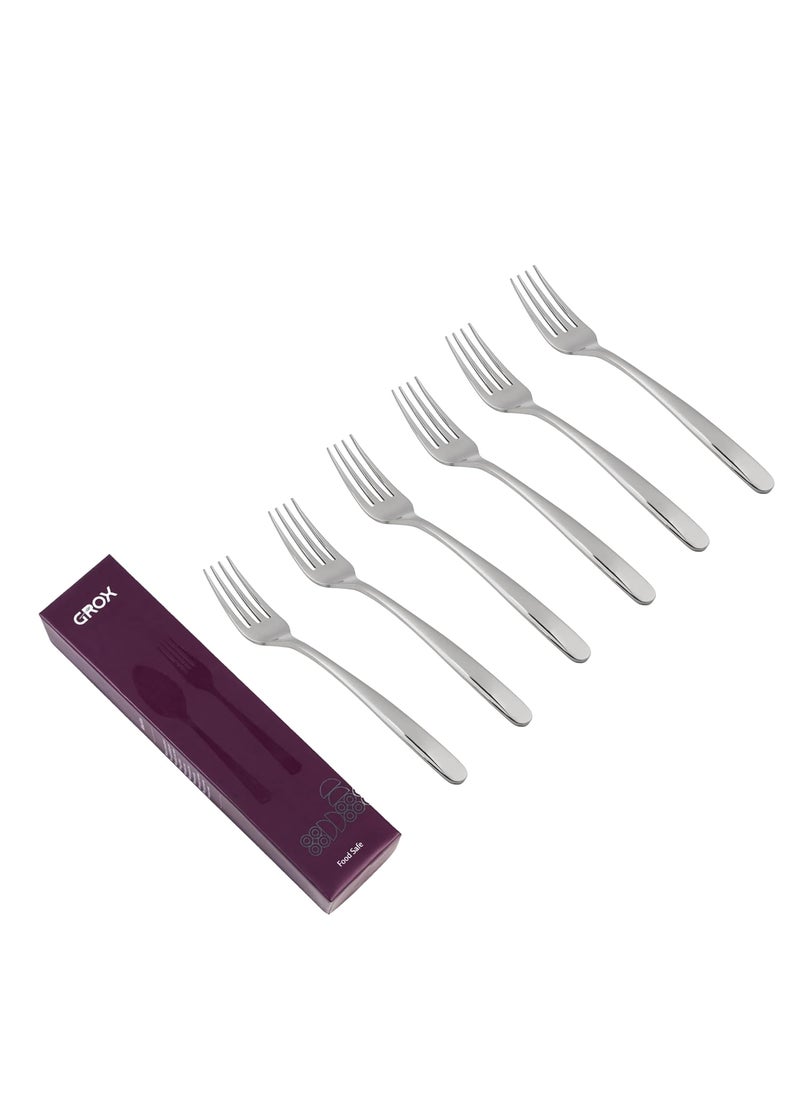 GROX Stainless Steel Premium Classic Regular Fork Silver Set of 6 21 cm