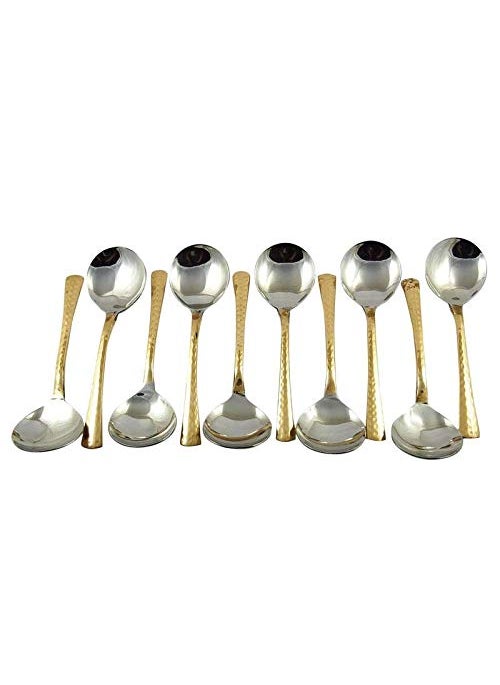 Indian Stainless Steel Copper Cutlery Set Tea Spoon Hammared Serveware Set