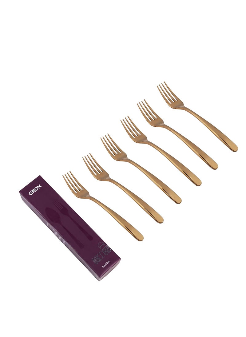 GROX Stainless Steel Premium Classic Appetiser Fork Gold Set of 6 16 cm