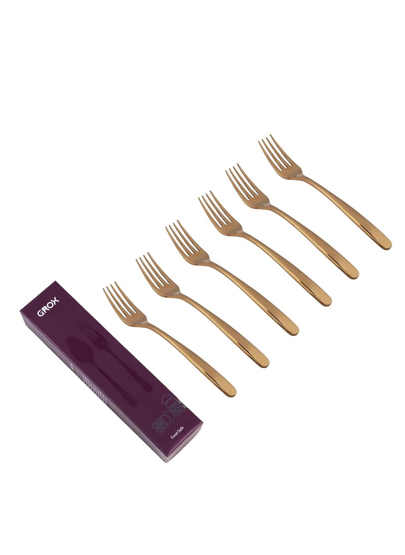 GROX StainlessSteel Premium Classic Regular Fork Gold Set of 6 21 cm