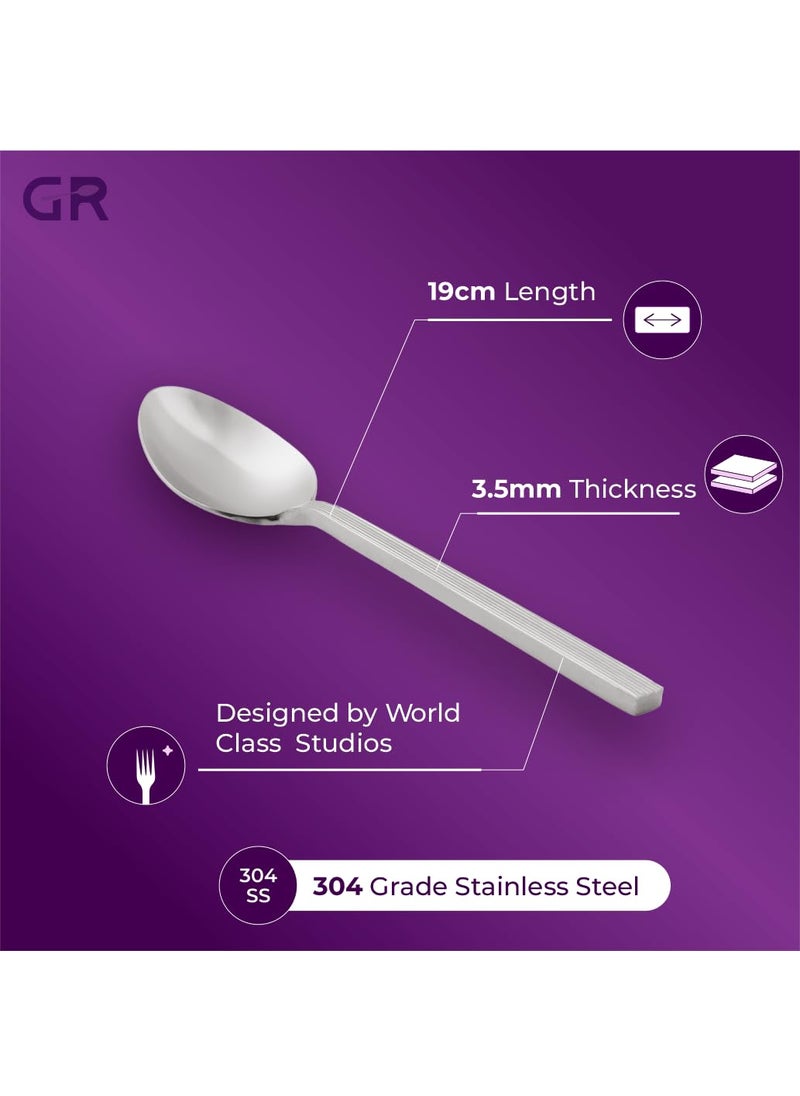 GROX Stainless Steel Premium Sleek Regular Spoon Silver Set of 6 19 cm