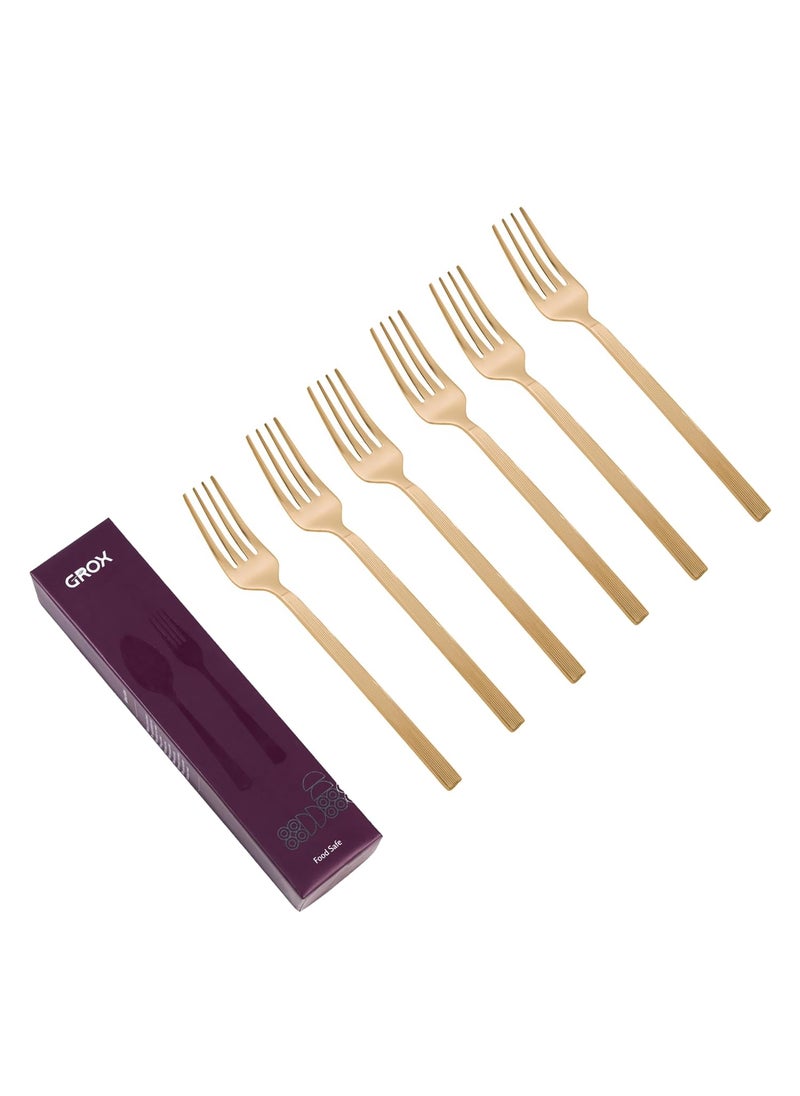 GROX Stainless Steel Premium Sleek Appetiser Fork Gold Set of 6 15 cm