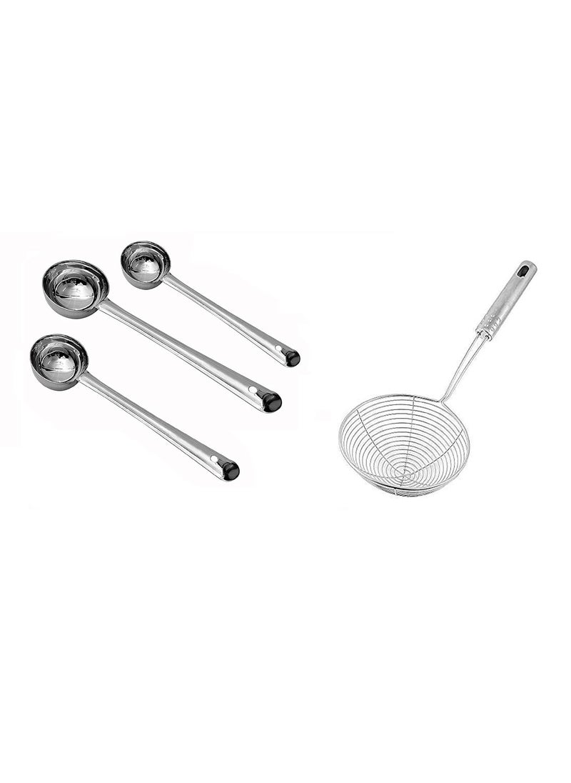 Bartan Star Stainless Steel Cooking Serving SpoonsDeep Fry Strainer Set of 4