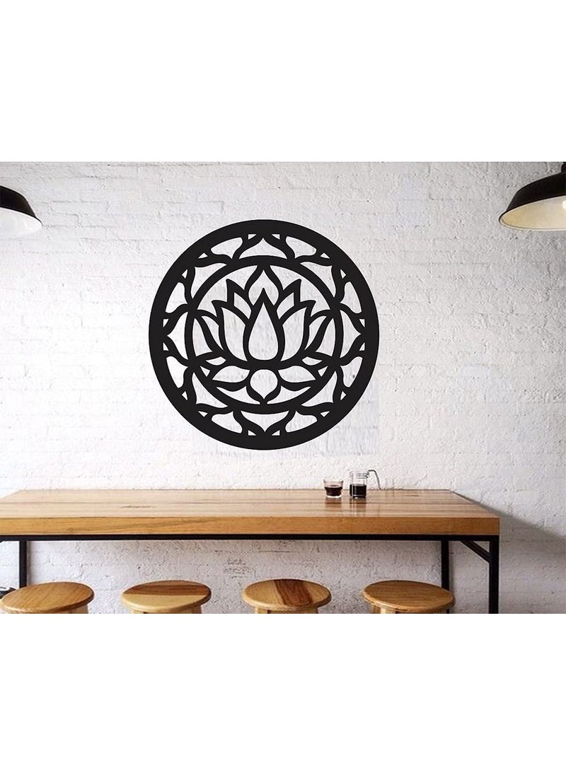 300Sparkles Lotus FLower Round Wooden Wall Decor Hanging Home Decorative Gifts Items Living Room Bed Room Dinning Area Decoration Items Black