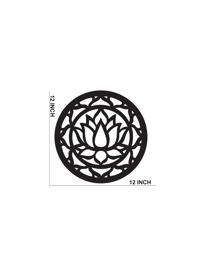 300Sparkles Lotus FLower Round Wooden Wall Decor Hanging Home Decorative Gifts Items Living Room Bed Room Dinning Area Decoration Items Black