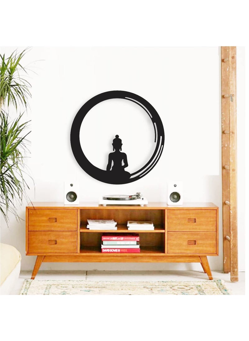 300Sparkles Meditation Buddha Wooden Wall Art Decor Hanging Round Shape Home Room Office Style1