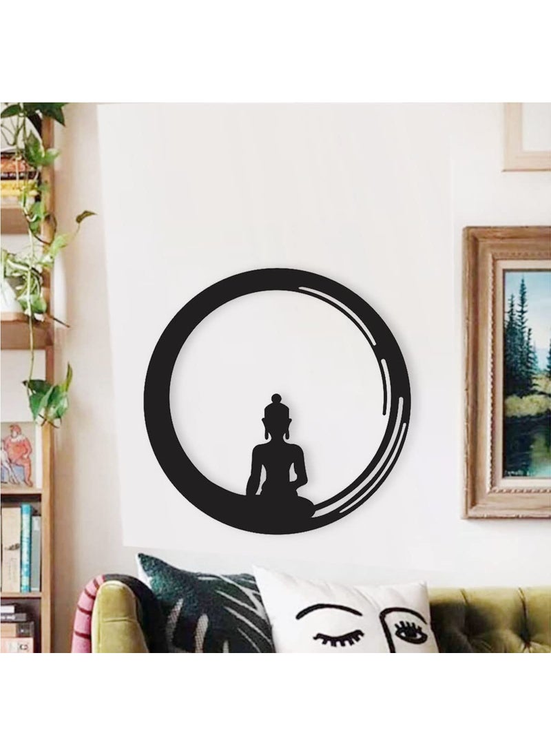 300Sparkles Meditation Buddha Wooden Wall Art Decor Hanging Round Shape Home Room Office Style1