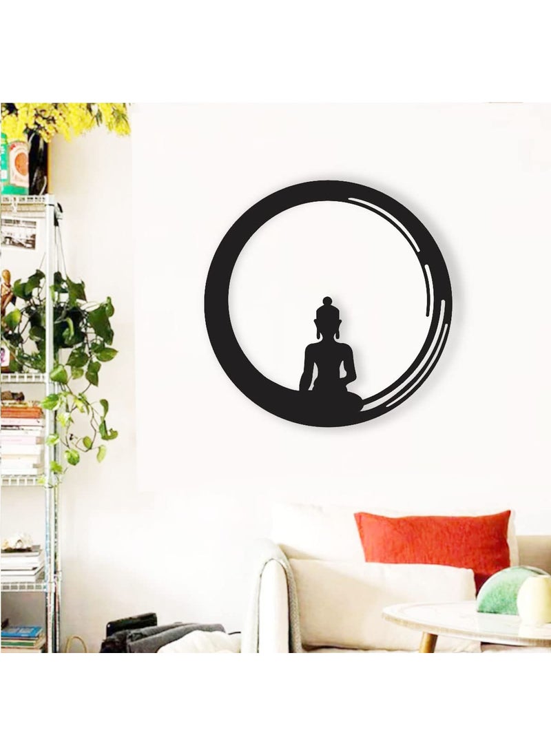 300Sparkles Meditation Buddha Wooden Wall Art Decor Hanging Round Shape Home Room Office Style1