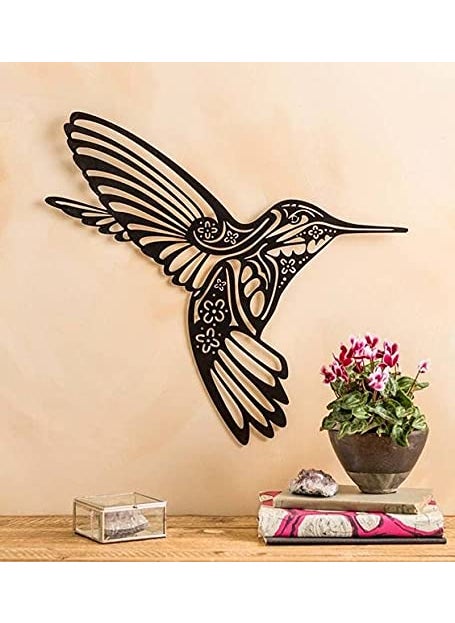 300Sparkles Humming Bird Wooden Wall Decor Art Cutout Wall Decorative Hanging Frame Home Living Room Bedroom Kids Room Office Decoration Gift Black 12 X 12 Inch