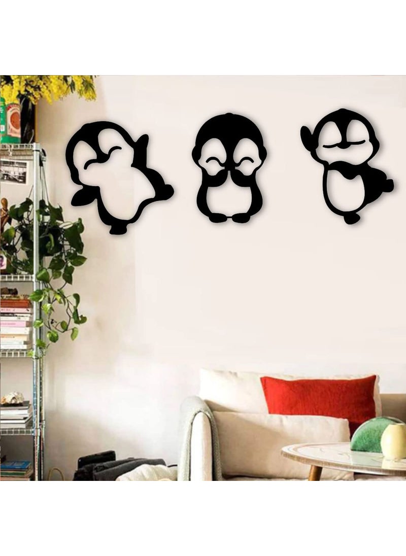 300Sparkles 3 Pcs Set Penguin Wall Decor Hanging Self Adhesive for Kids Room Home Room Office Decoration Black