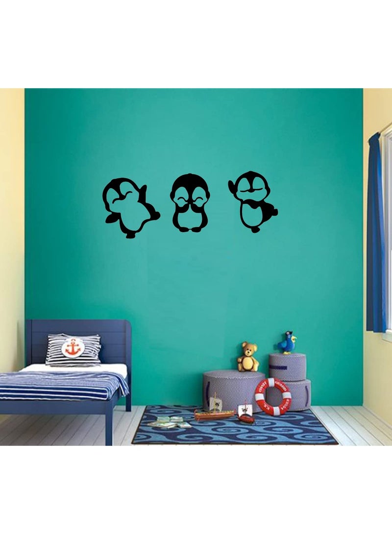 300Sparkles 3 Pcs Set Penguin Wall Decor Hanging Self Adhesive for Kids Room Home Room Office Decoration Black