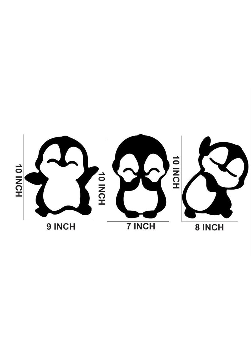300Sparkles 3 Pcs Set Penguin Wall Decor Hanging Self Adhesive for Kids Room Home Room Office Decoration Black