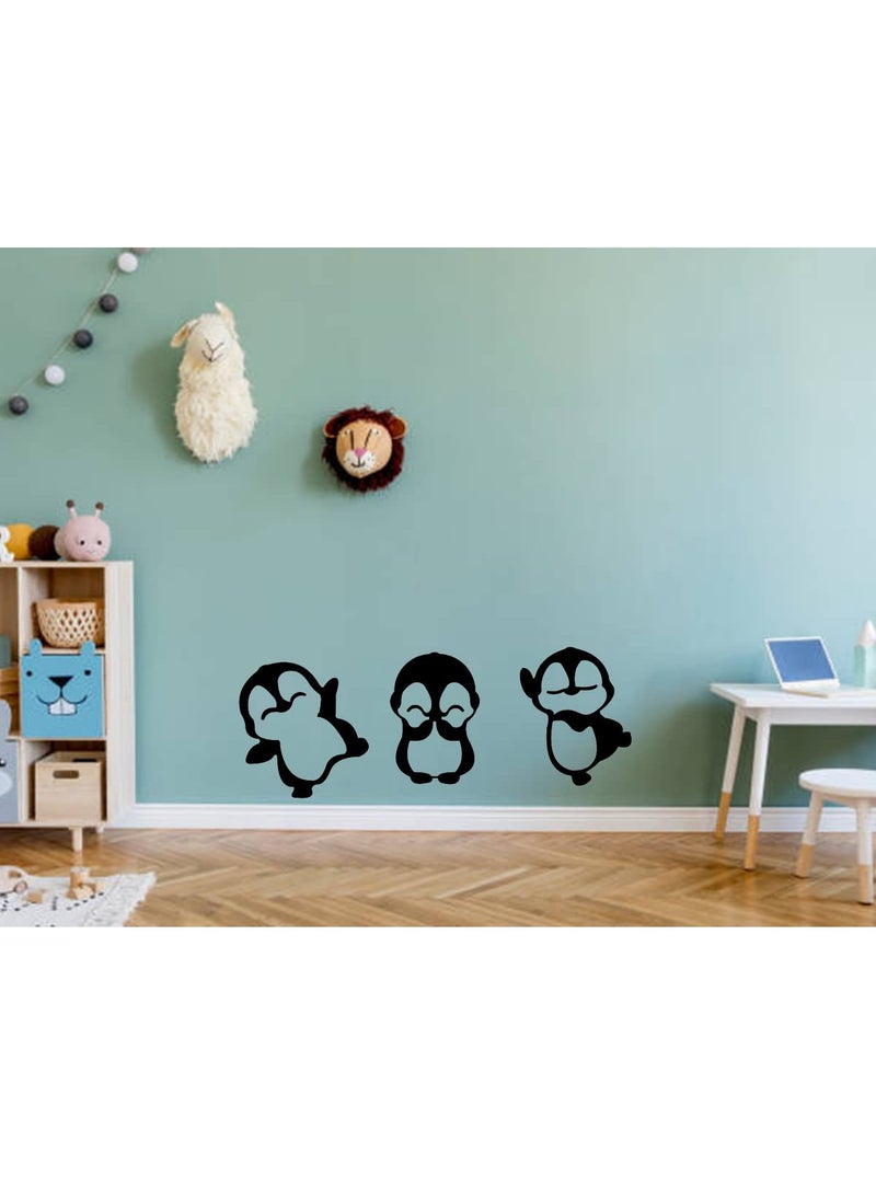 300Sparkles 3 Pcs Set Penguin Wall Decor Hanging Self Adhesive for Kids Room Home Room Office Decoration Black