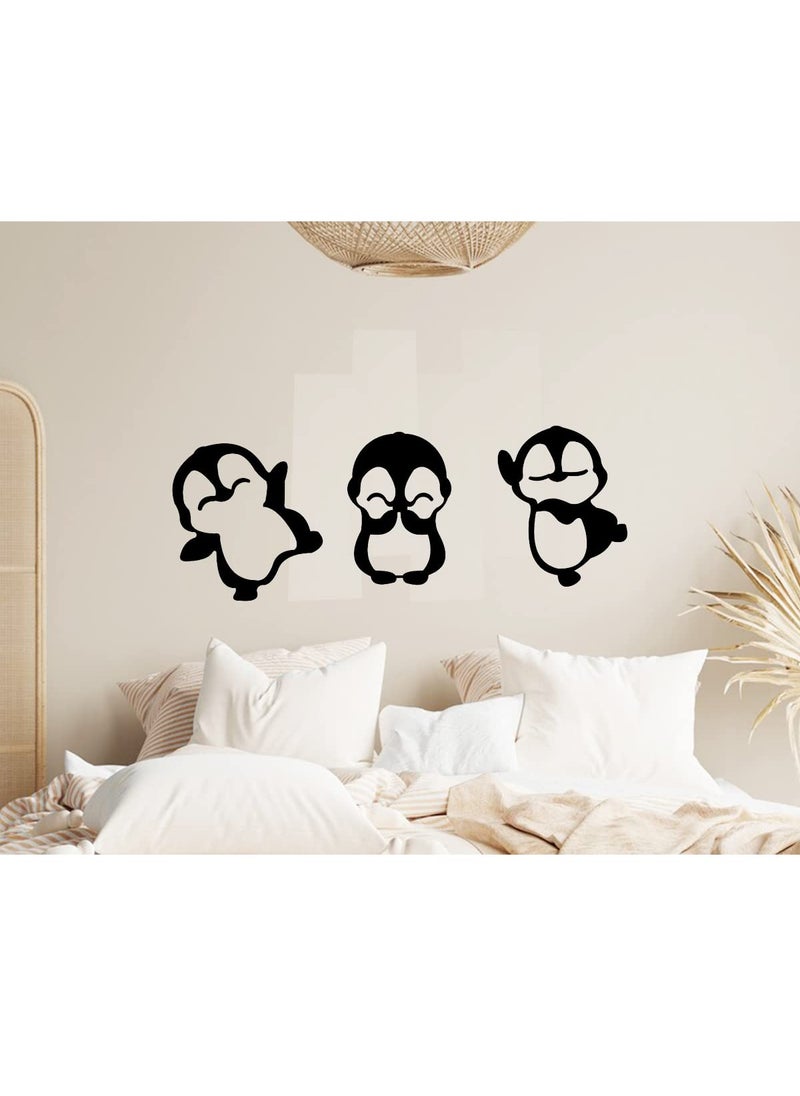 300Sparkles 3 Pcs Set Penguin Wall Decor Hanging Self Adhesive for Kids Room Home Room Office Decoration Black