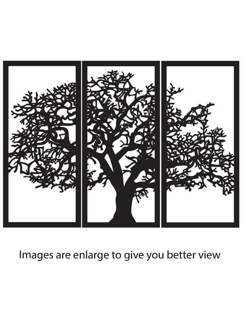 300Sparkles 3 Pcs Set Tree Design Wooden Home Bedroom Living Area Wall Decor Hanging Black