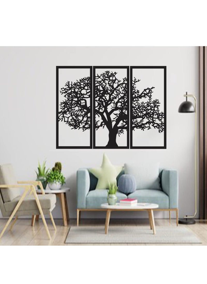 300Sparkles 3 Pcs Set Tree Design Wooden Home Bedroom Living Area Wall Decor Hanging Black