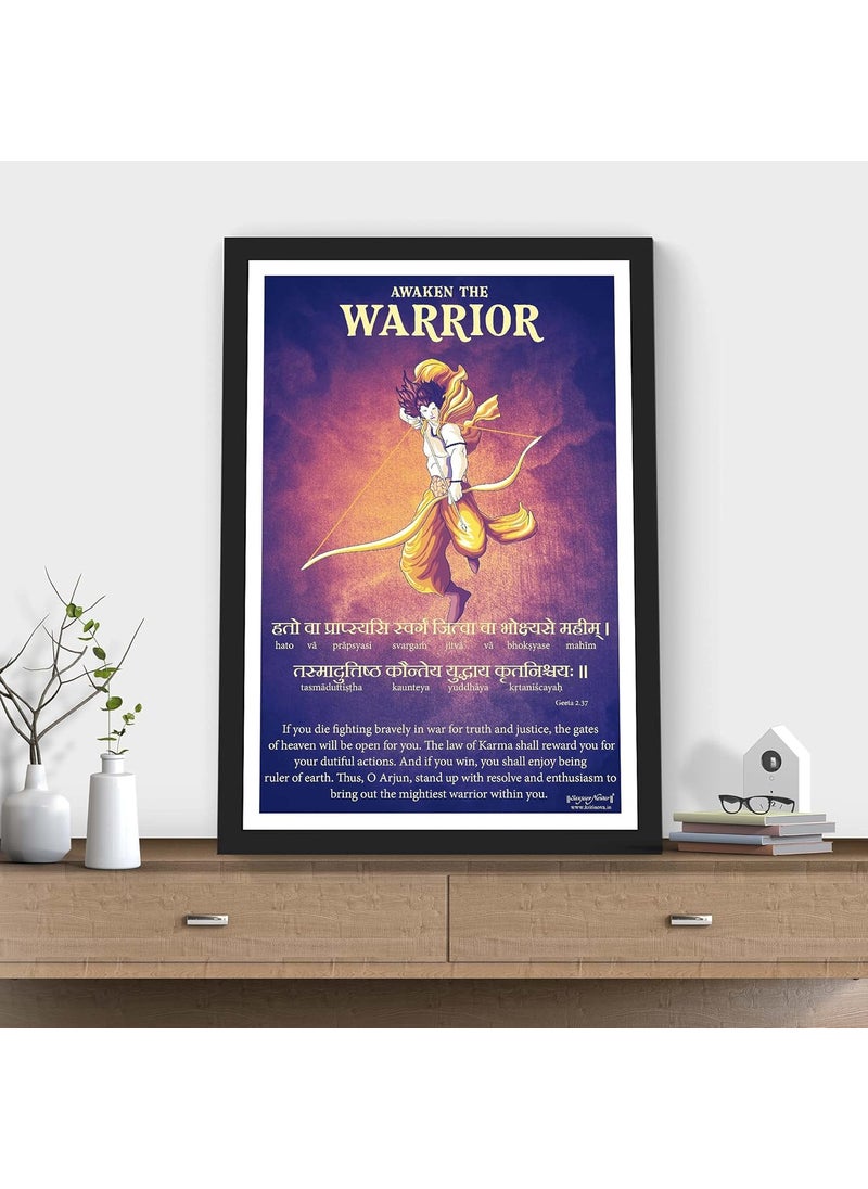 Sanjeev Newar Awaken The Warrior Bhagwat Gita Inspiring Sanskrit Quote Wall Art Artwork A3 inches Frame 127 x 175 inches Frame Color Black