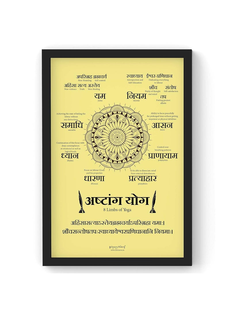 Sanjeev Newar Ashtanga Yoga 8 Limbs of Yoga Inspiring Sanskrit Quote Wall Art Artwork A3 inches Frame 127 x 175 inches Frame Color Black
