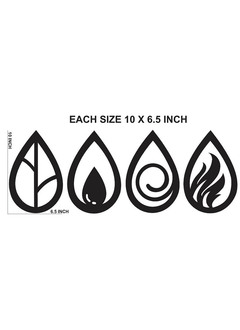 300Sparkles 4 Elements Wooden Wall Decor Water Drop Shape Hanging Frame Home Decorative Gift Item For Office Living Room Bedroom Kids Room Decoration Black 4 Pcs Set