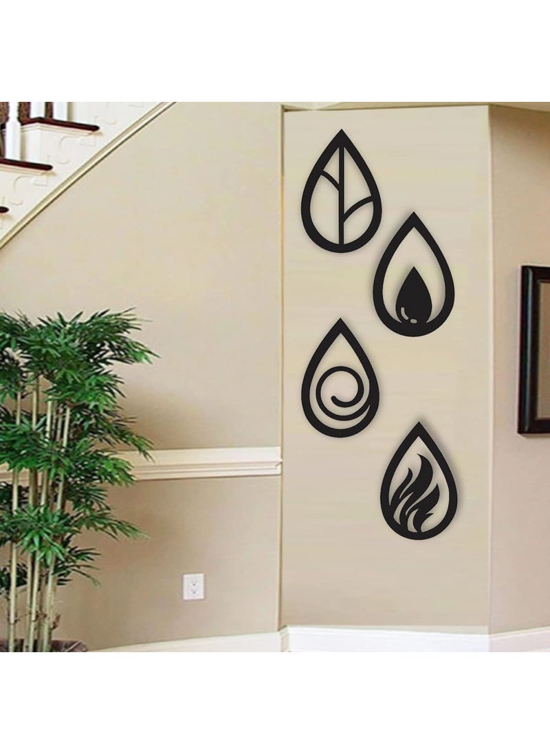 300Sparkles 4 Elements Wooden Wall Decor Water Drop Shape Hanging Frame Home Decorative Gift Item For Office Living Room Bedroom Kids Room Decoration Black 4 Pcs Set