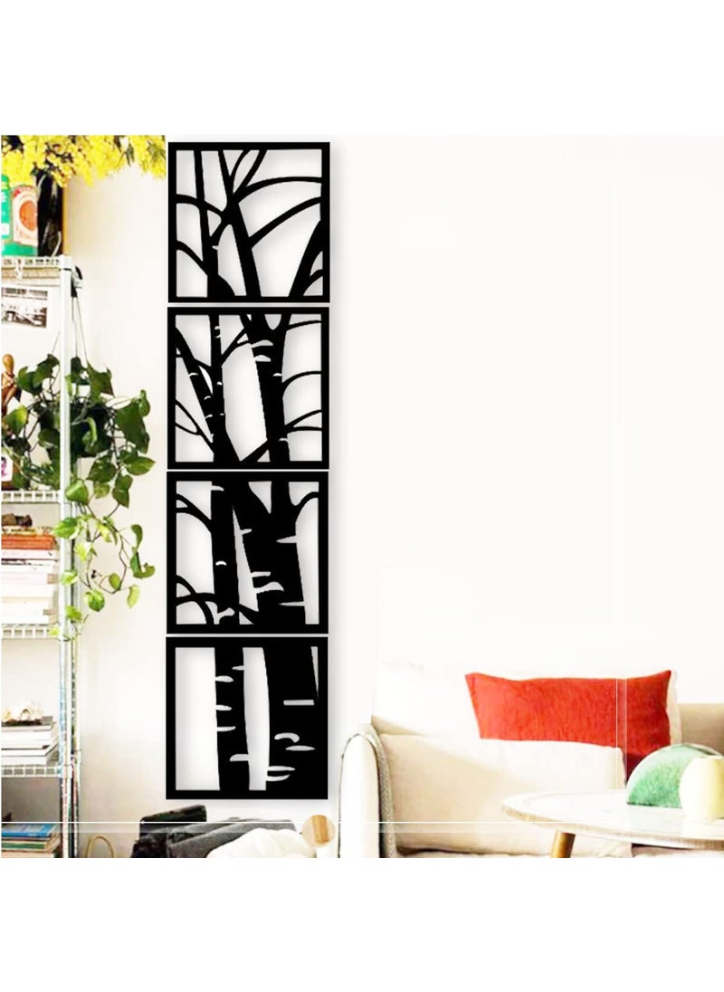 300Sparkles Bamboo Design 4 Pcs Set Wooden Wall Decor Hangings Home Decorative Gifts Item Living Room Bed Room Dinning Area Decoration Black 10x 10 Inch