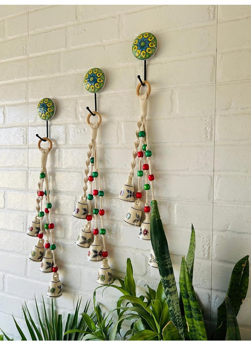Shopping Shots Macrame Symphony Chimes Set of 4 Mini Bells Tied with Hand Woven Cotton Macrame Rope with Colorful Beads Ceramic Hook Included to Hang ChimeRed Green Beads