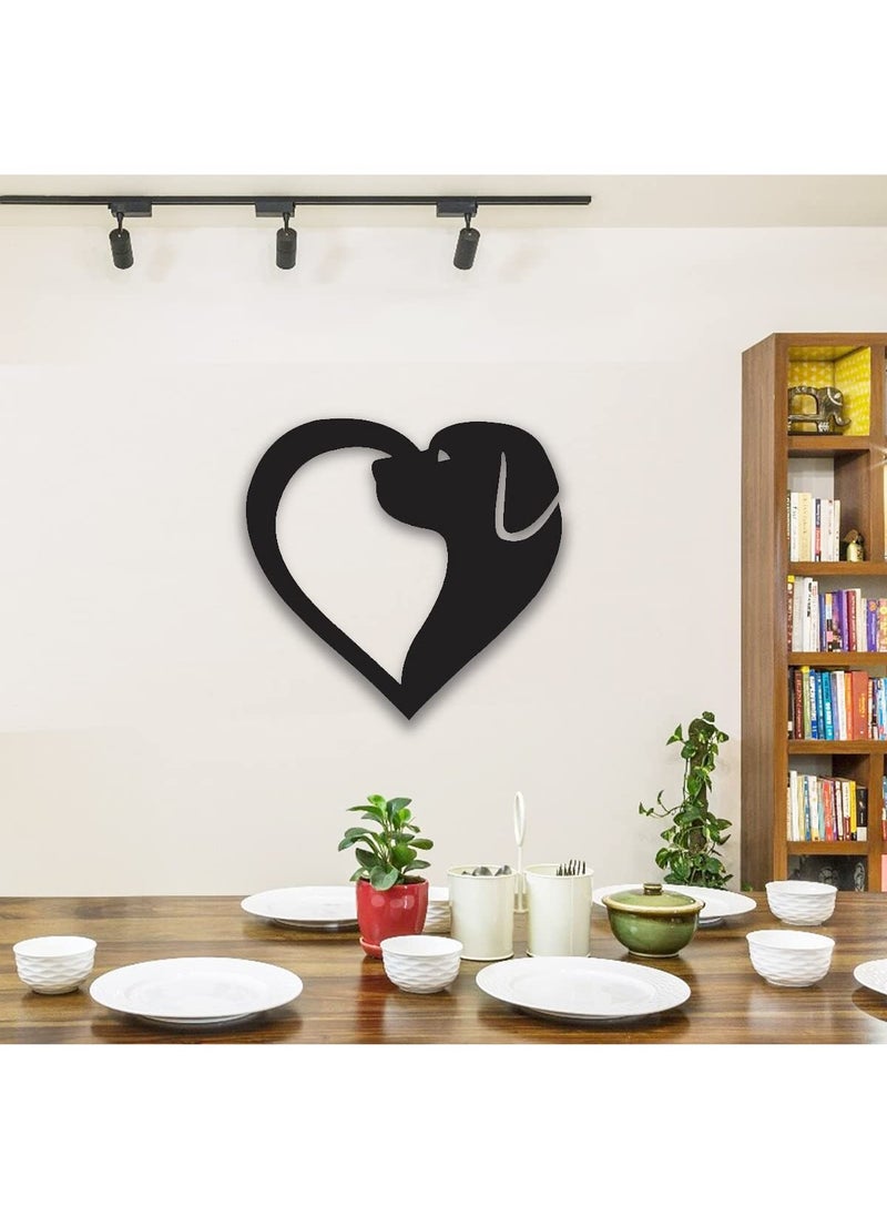 300Sparkles Dog Heart Shape Wooden Wall Decor Hanging Frame for Home Living Room Pet House Decorative Item for Dogs Lover Friends and Family Black Style7