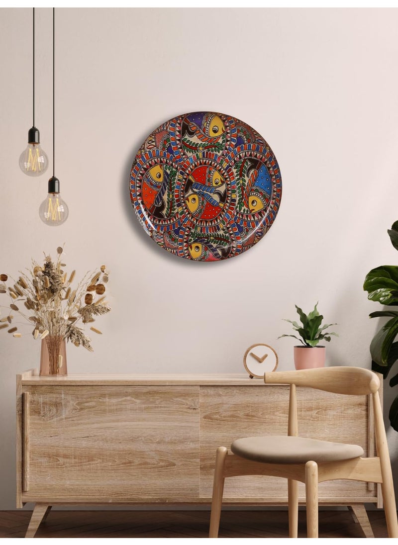 Homspurts Madhubani Fish Painted Iron Wall Art Handcrafted Metal Decor with Intricate Designs Colourful Hand Finished Fish Design Perfect for Modern Home Unique Gift 10 inch Multicolour
