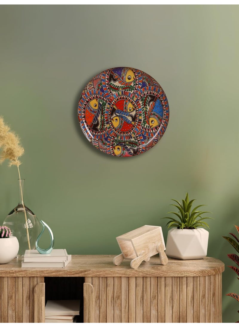 Homspurts Madhubani Fish Painted Iron Wall Art Handcrafted Metal Decor with Intricate Designs Colourful Hand Finished Fish Design Perfect for Modern Home Unique Gift 10 inch Multicolour