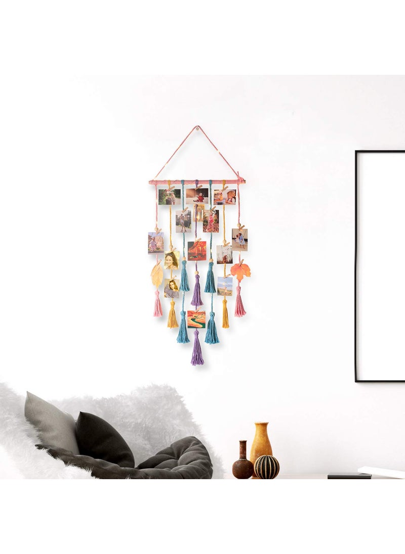 Homecor Room Decor for Teen Girls Hanging Photo Display Macrame Picture Collage Wall Decor Boho Decor for Bedroom Apartment Dorm Room with Remote Light Christmas Birthday Gifts for Teenage Girls