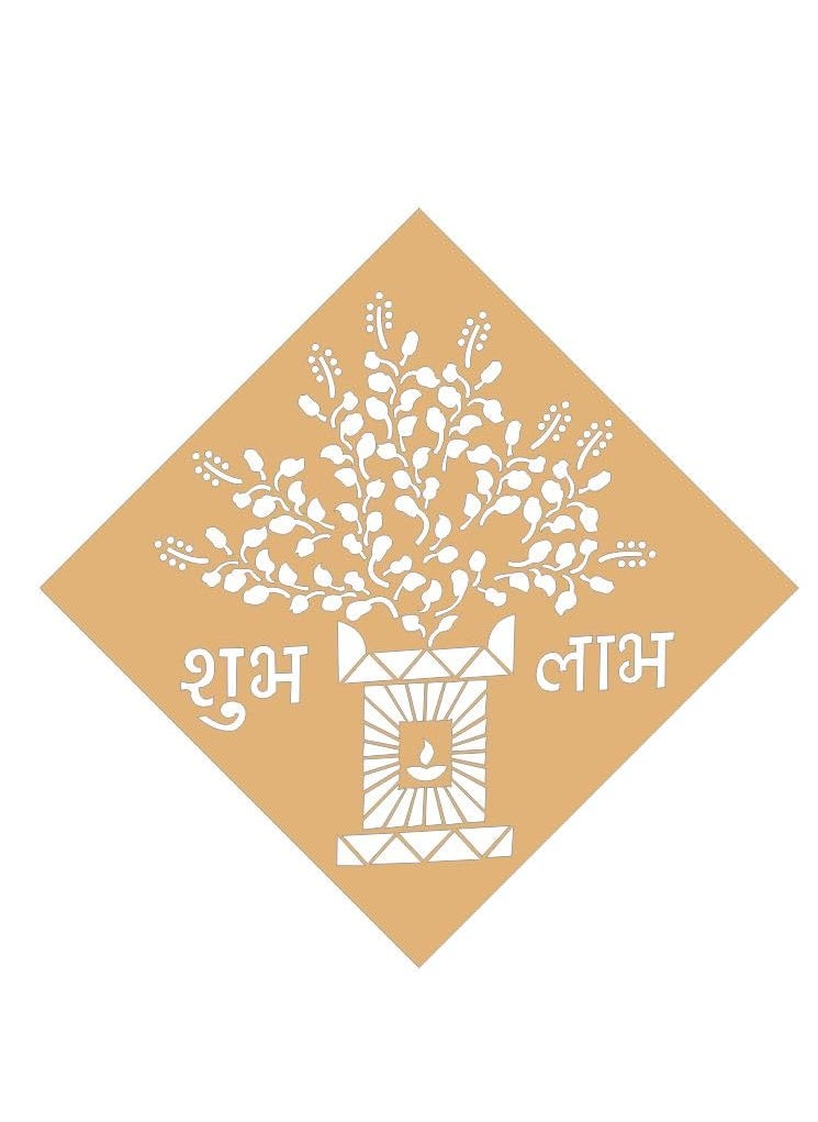 3Millions 2 PcsSet Rangoli Stencils 10 x10 Inch Ganpati Stencil Subha Labha Stencils Wall StencilTile StencilFloor Decoration Stencils Diwali Home Office Temple