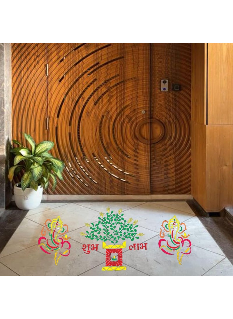 3Millions 2 PcsSet Rangoli Stencils 10 x10 Inch Ganpati Stencil Subha Labha Stencils Wall StencilTile StencilFloor Decoration Stencils Diwali Home Office Temple
