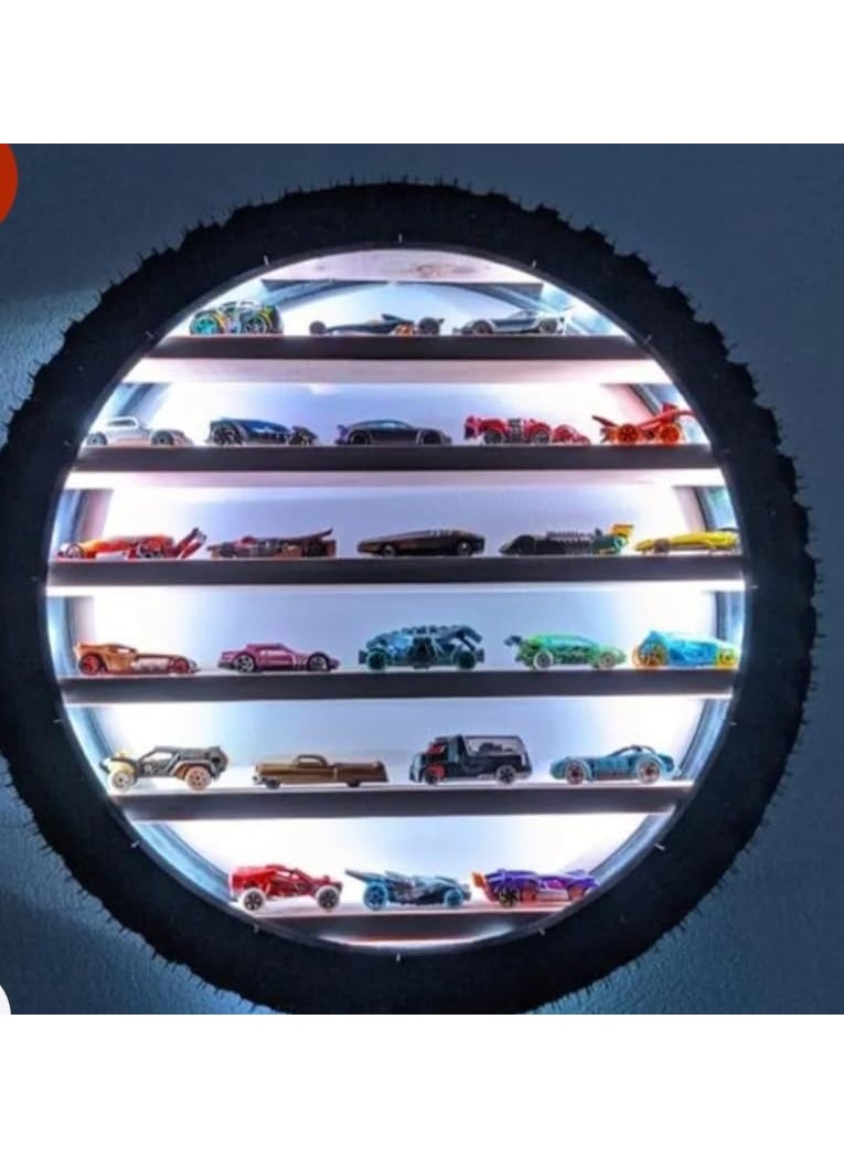 WoodHub Industrial Wooden Wall Hanging Lighting Tire White 60 x 5 inches Wall Art for Bedroom Living Room Dining Room Kids Toys Stand Heavy Duty Hot Wheels Theme