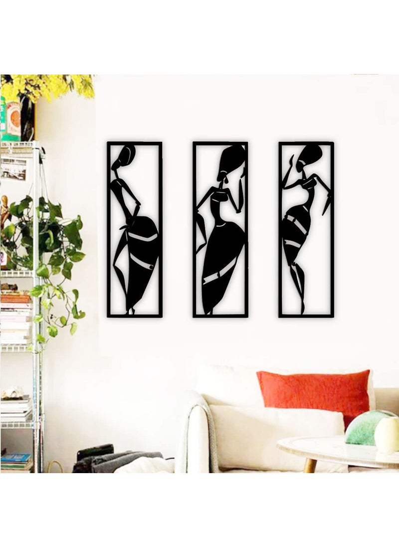 300Sparkles Tribal Women 3 Pcs Set Frames Wooden Wall Decor Home Decorative Items Living Room Office Decoration Wall Art Hanging Black
