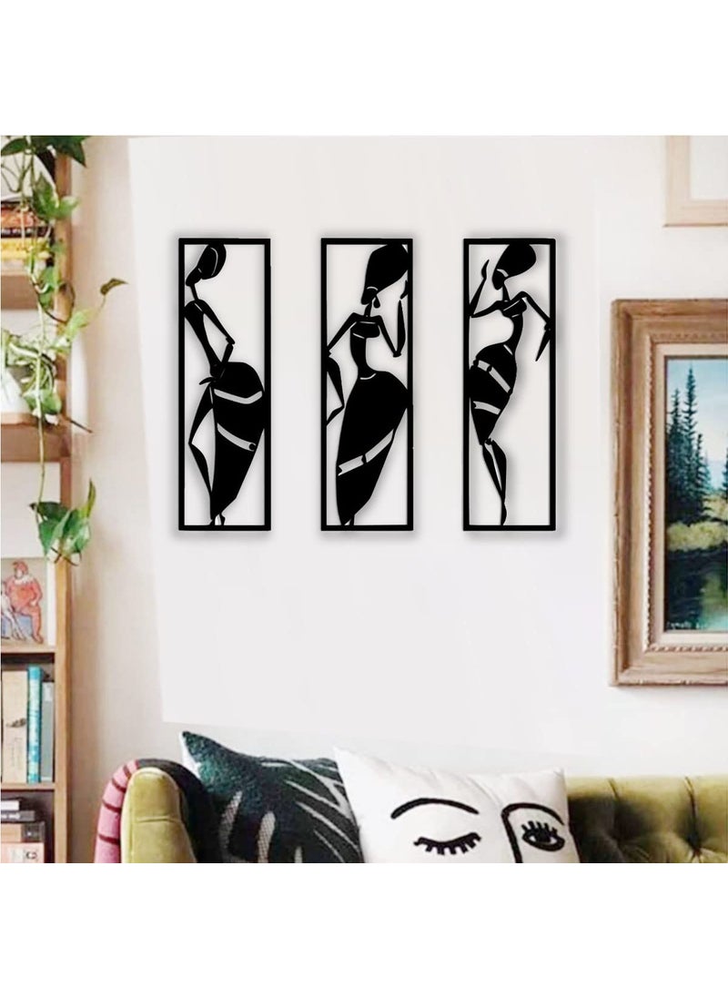 300Sparkles Tribal Women 3 Pcs Set Frames Wooden Wall Decor Home Decorative Items Living Room Office Decoration Wall Art Hanging Black