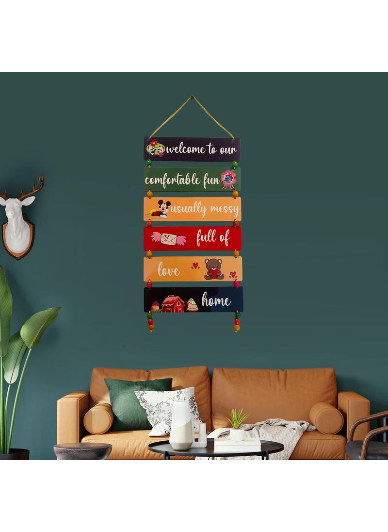 BookYourGIFT welcome to our comfortable fun usually messy full of love home Wall Hanging Art Decoration item for Living Room Bedroom Home Decor Gifts Kitchen Quotes Decor Item