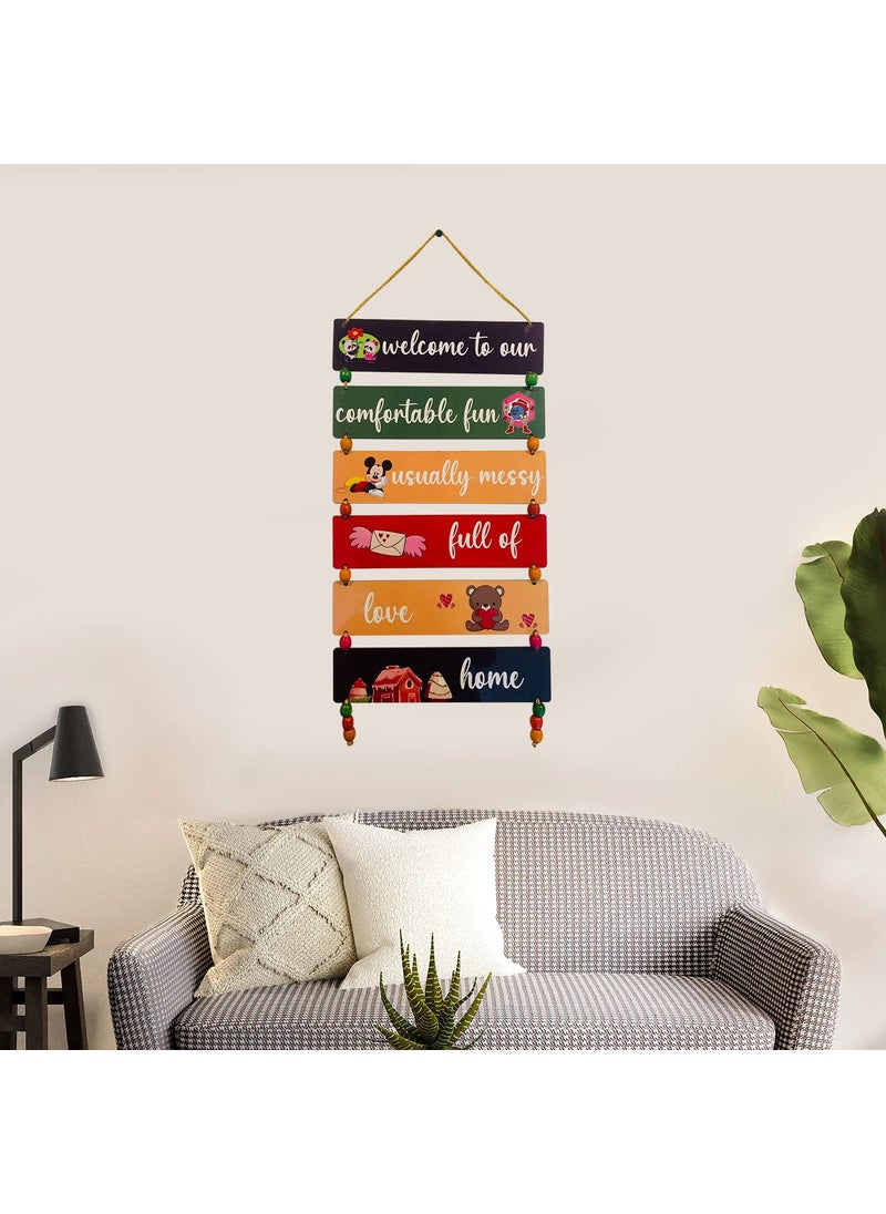 BookYourGIFT welcome to our comfortable fun usually messy full of love home Wall Hanging Art Decoration item for Living Room Bedroom Home Decor Gifts Kitchen Quotes Decor Item
