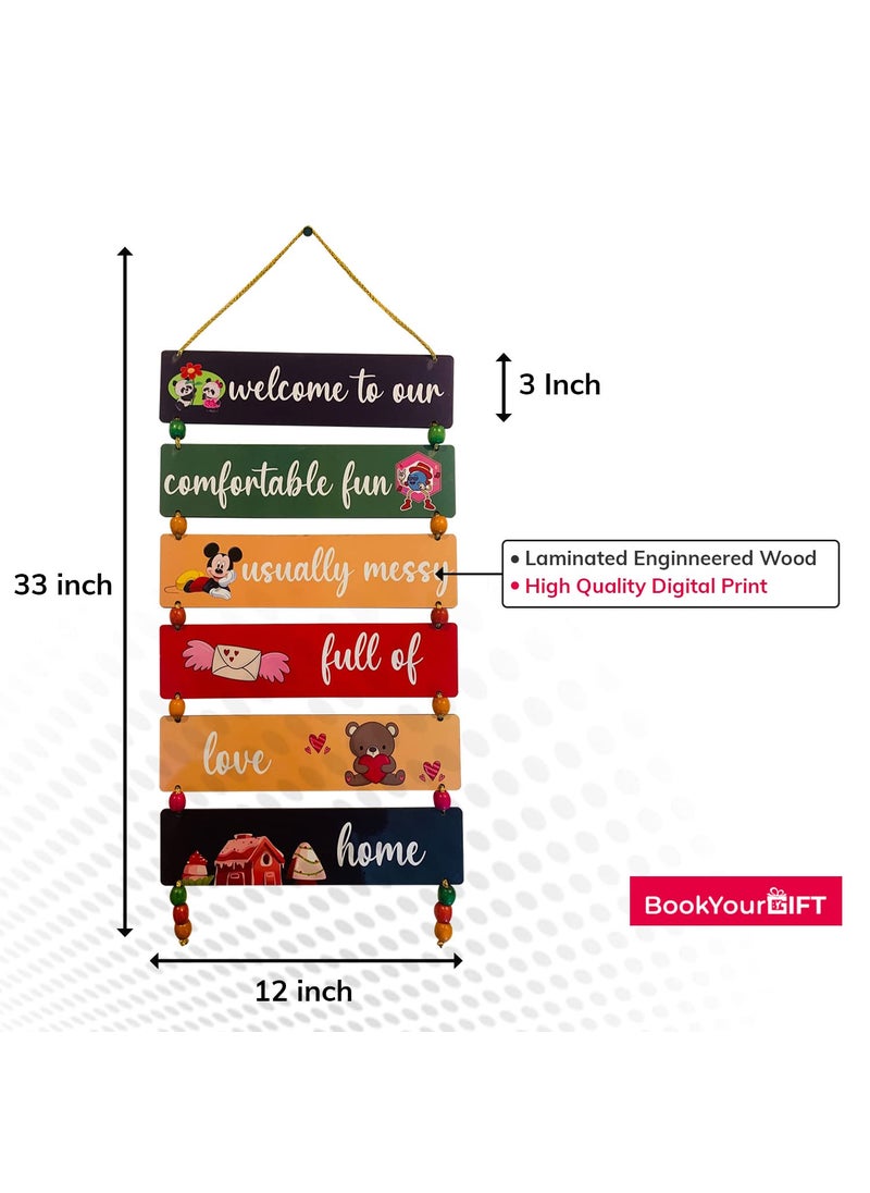 BookYourGIFT welcome to our comfortable fun usually messy full of love home Wall Hanging Art Decoration item for Living Room Bedroom Home Decor Gifts Kitchen Quotes Decor Item