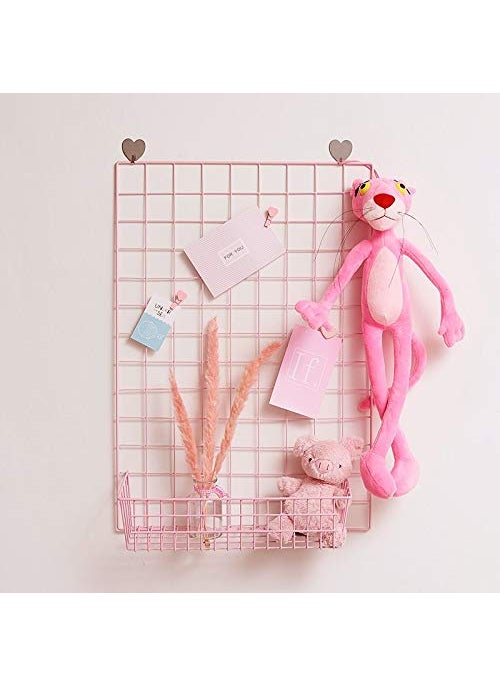 Pikify DIY Steel Grid Photo Frame for Wall 45 65cmBlack Clip Holder Photo FrameMulti Functional Creative Mesh Wall Grid Pink Rectangular