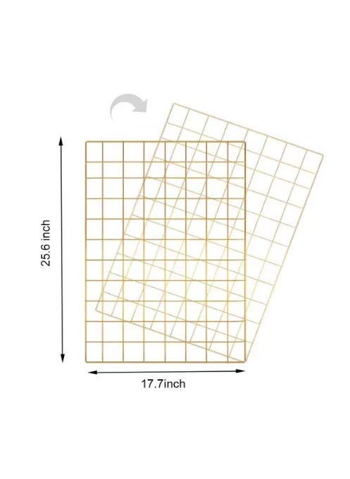 Pikify DIY Steel Grid Photo Frame for Wall 45 65cm Clip Holder Multi Functional Creative Mesh Wall GridGOLDMADE IN INDIA metal Rectangular