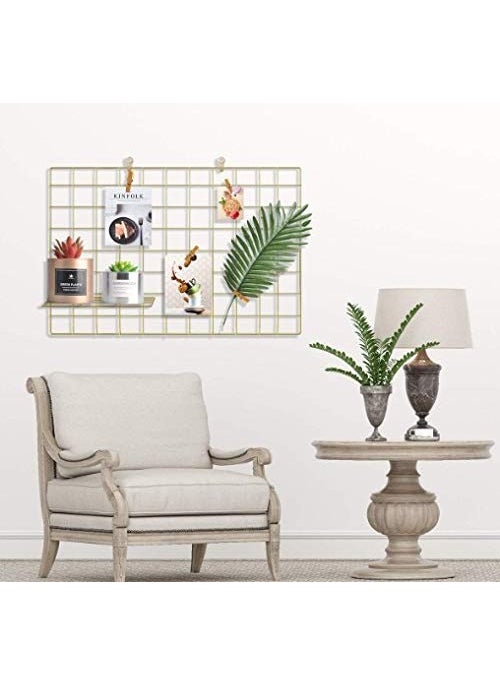Pikify DIY Steel Grid Photo Frame for Wall 45 65cm Clip Holder Multi Functional Creative Mesh Wall GridGOLDMADE IN INDIA metal Rectangular