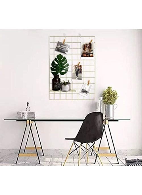 Pikify DIY Steel Grid Photo Frame for Wall 45 65cm Clip Holder Multi Functional Creative Mesh Wall GridGOLDMADE IN INDIA metal Rectangular