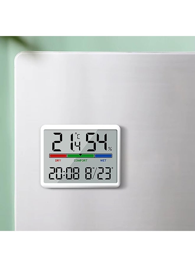 Digital Alarm Clock with Temperature and Humidity Large Display Magnetic & Wall Mountable, Table Standing for Home and Office (White)