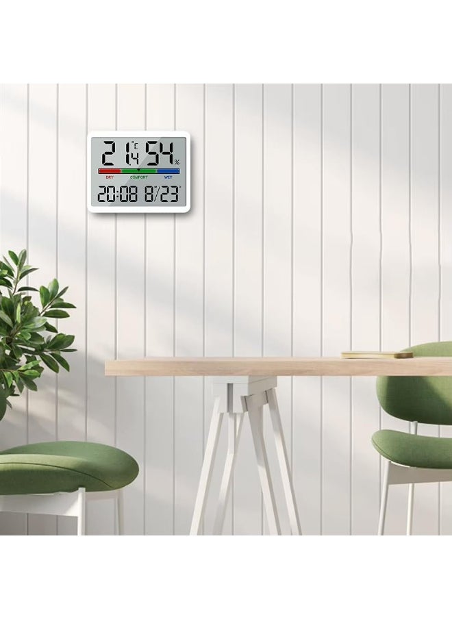 Digital Alarm Clock with Temperature and Humidity Large Display Magnetic & Wall Mountable, Table Standing for Home and Office (White)