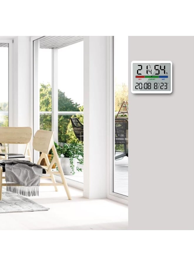 Digital Alarm Clock with Temperature and Humidity Large Display Magnetic & Wall Mountable, Table Standing for Home and Office (White)