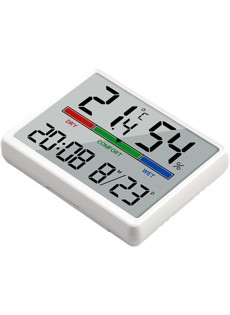 Digital Alarm Clock with Temperature and Humidity Large Display Magnetic & Wall Mountable, Table Standing for Home and Office (White)