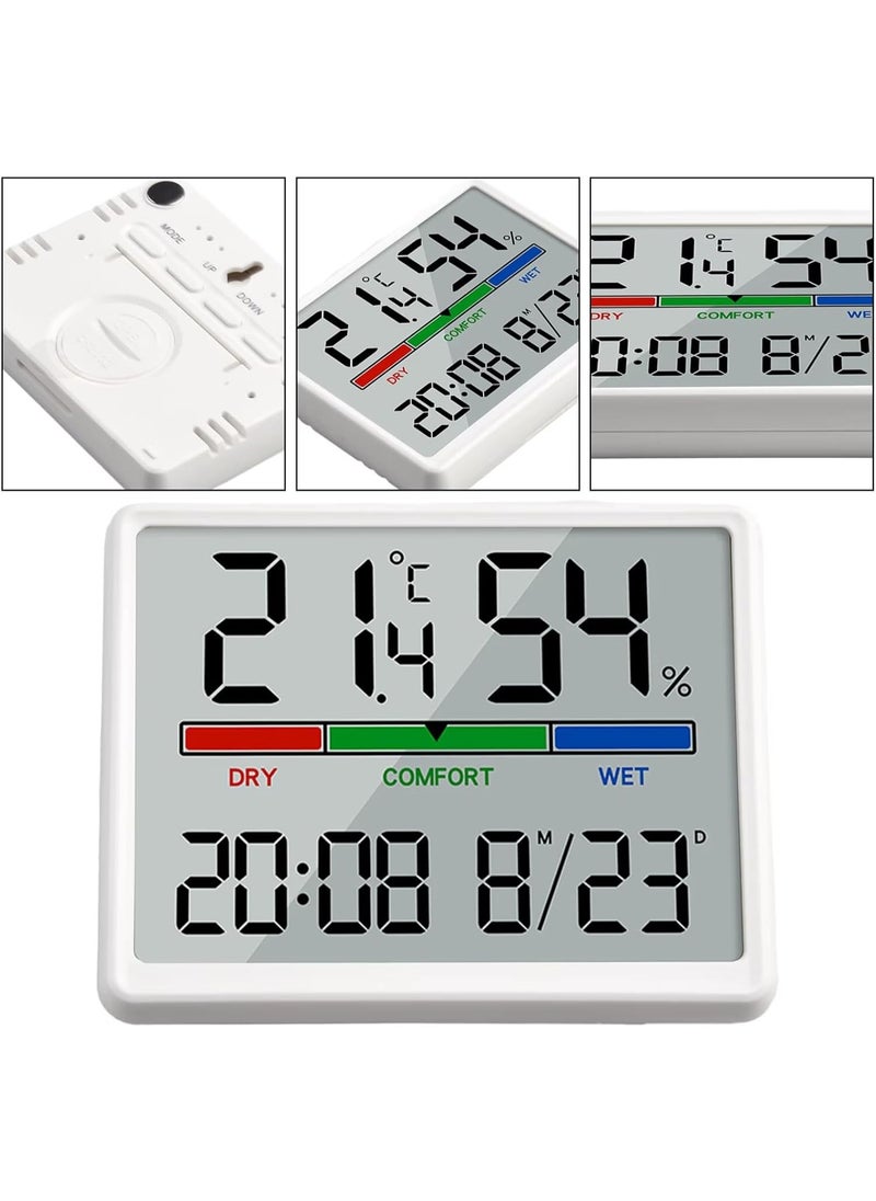Digital Alarm Clock with Temperature and Humidity Large Display Magnetic & Wall Mountable, Table Standing for Home and Office (White)