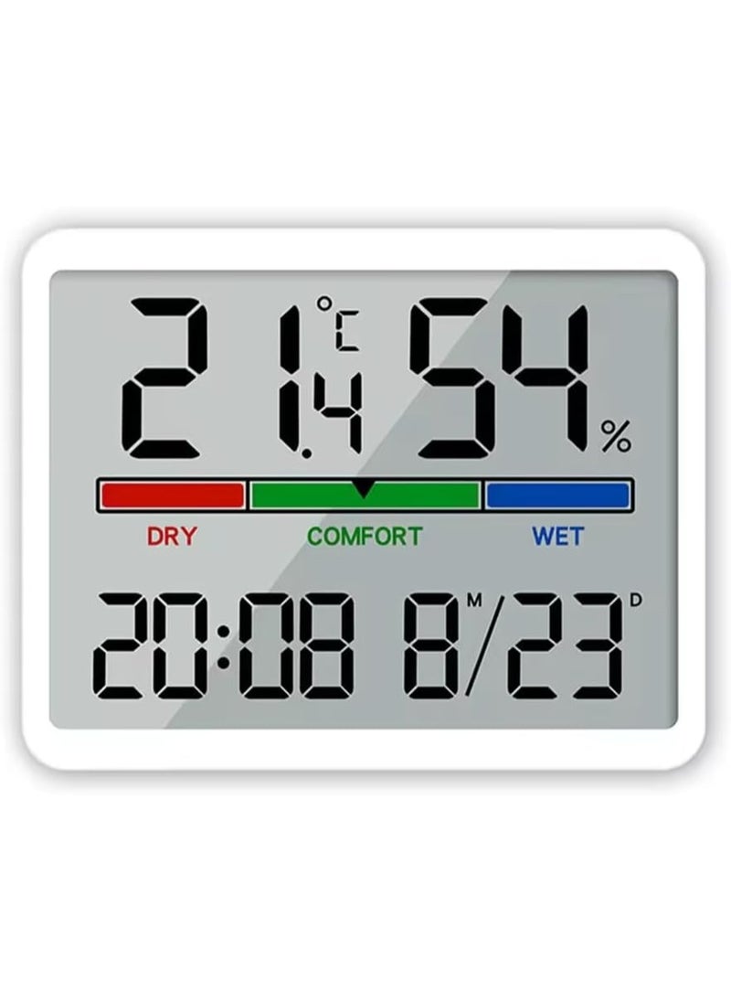 Digital Alarm Clock with Temperature and Humidity Large Display Magnetic & Wall Mountable, Table Standing for Home and Office (White)