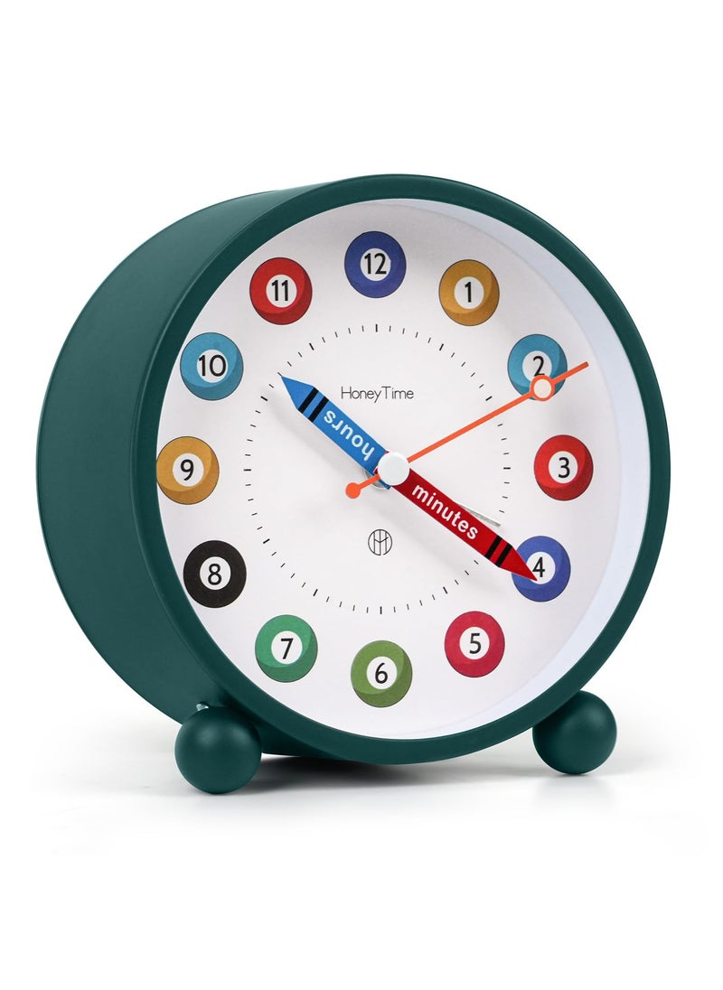 ABOUT SPACE Alarm Clock Silent Analog Table Alarm Clock with Night Light Battery Powered Multicolour Design for Home Office Students Kids GreenBattery not Included L108xB52xH112cm Metal