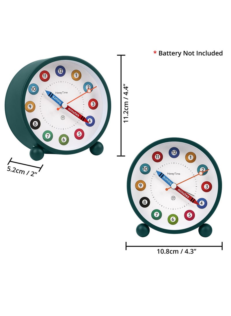 ABOUT SPACE Alarm Clock Silent Analog Table Alarm Clock with Night Light Battery Powered Multicolour Design for Home Office Students Kids GreenBattery not Included L108xB52xH112cm Metal